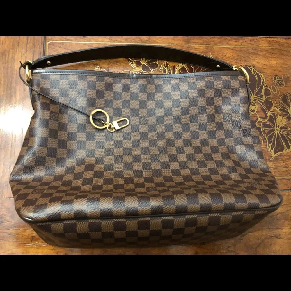 Louis Vuitton Brown Damier Canvas Shoulder Bag with Gold Hardware